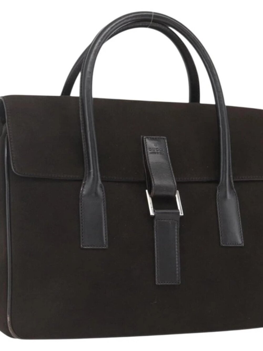 GUCCI Hand Bag Suede Brown Silver 000 0844 Auth